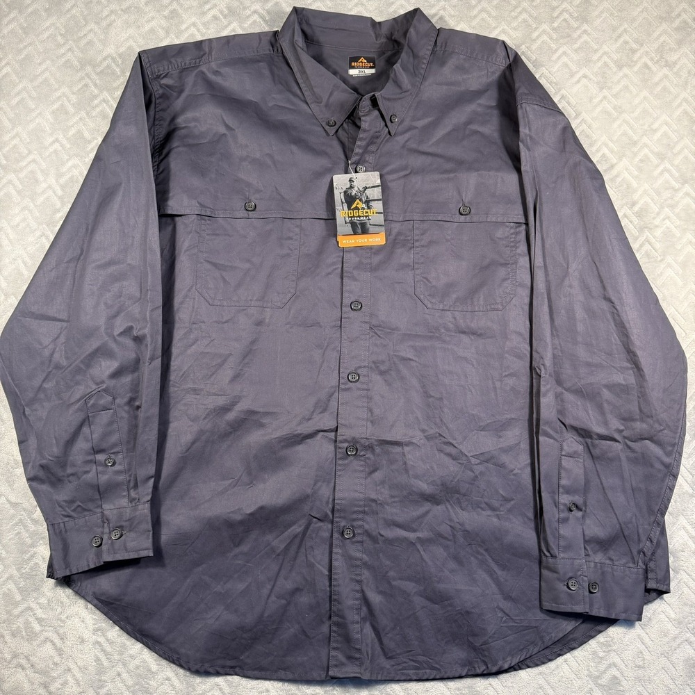 RIDGECUT TOUGHWEAR (NEW) MENS LS BUTTON DOWN TECH CHAMBRAY SHIRT SZ 3XL GRAY NWT